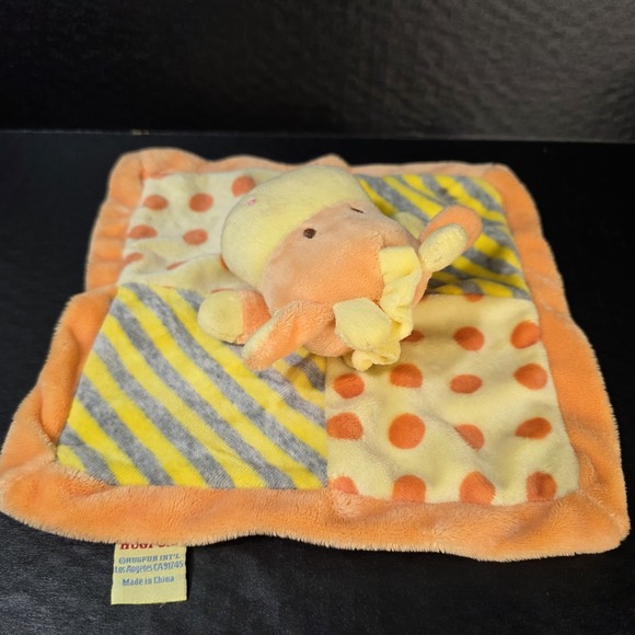 Baby Hugfun Orange Giraffe Mini Lovey Security Blanket  9" Rattle Stripes Dots - Picture 4 of 8